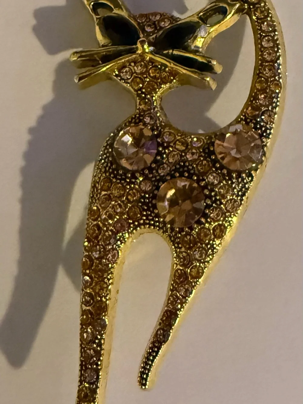 Gold Crystal Cat Brooch - Gold Pink Rhinestone Cat Pin